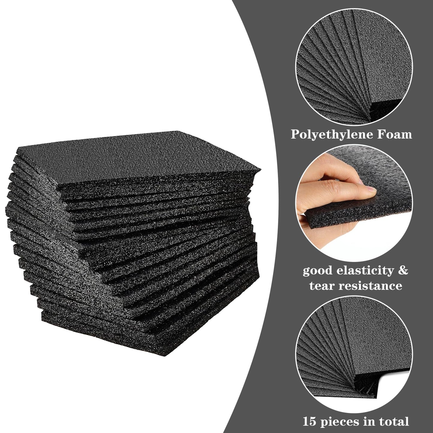 Lemecima 15 Pcs 12" x 8" x 0.5" Black Polyethylene Foam Packing Sheets for Craft, Shipping, Moving