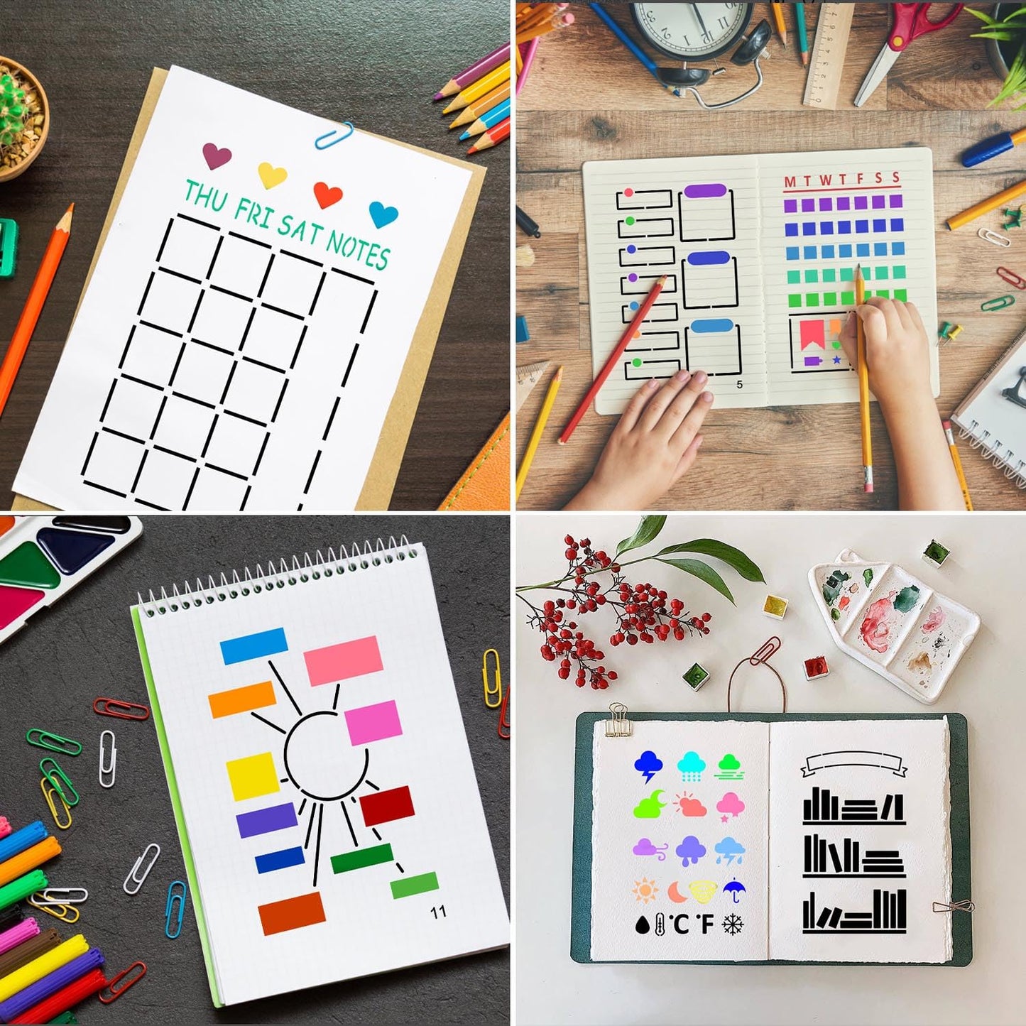 36 Pieces Journal Stencils for Bullet Dot Journaling Notebook Scrapbook, 4 x 7 Inch Planner Stencil DIY Drawing Templates Accessories Supplies Kit for Planners Cards Decorations (Journal)