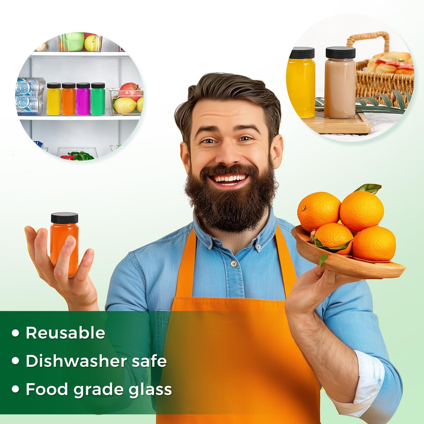 Jarsoph 16 Pcs, 2oz Clear Glass Bottle with Lids, 60ml Small Glass Jar, Leakproof Mini Travel Bottles, Decorative Bottles Set for Juice, Wellness, Spices