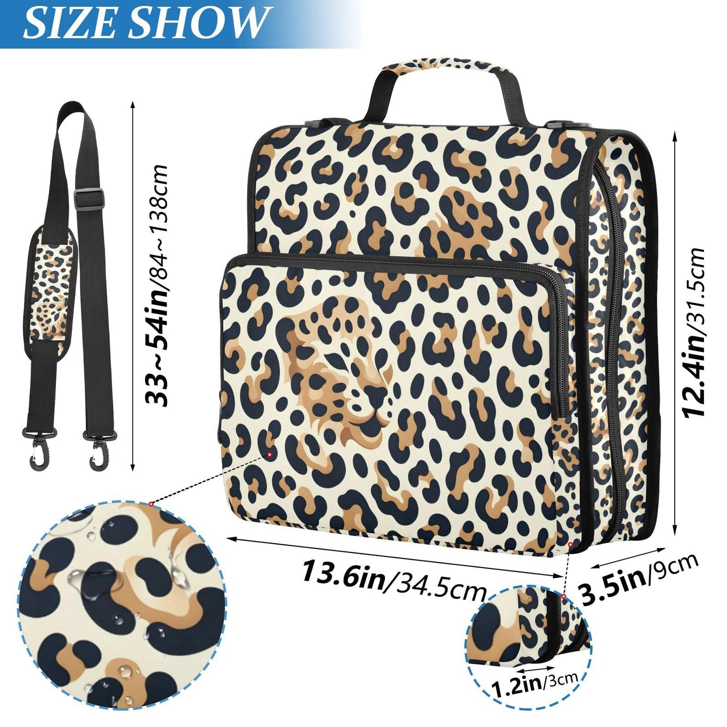 ALAZA Zipper Binder 3 Ring Abstract Leopard Print Cheetah Binder Organizer with Zipper and Shoulder Strap Large Capacity Multi-Pocket Trapper Keeper File Folder for Office Supplies