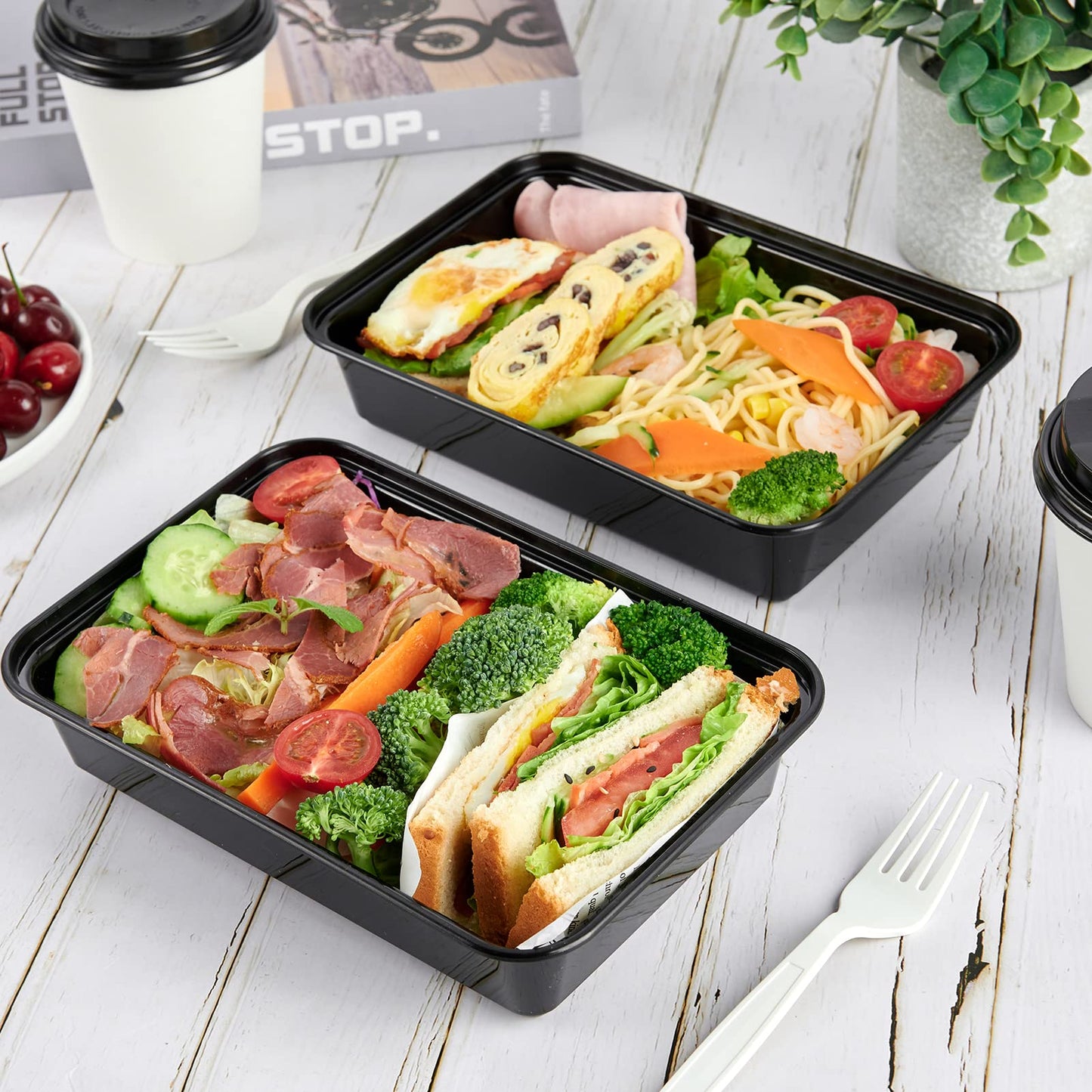 MUCHII 34 oz Meal Prep Containers With Lids, 30 Count To Go, Plastic Disposable Food Containers Microwave and Freezer Safe
