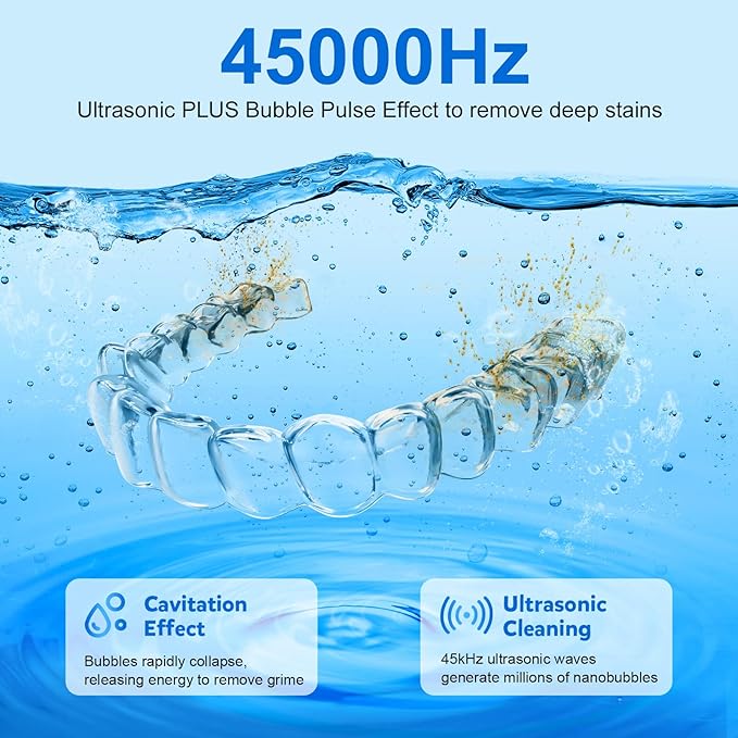 Retainer Cleaner, Upgraded Open-Window 45kHz Retainer Cleaner 200ML Dental Cleaning Pod with 4 Modes & Digital Timer