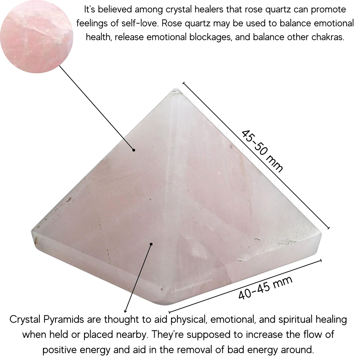 Amazing Gemstone Rose Quartz Pyramid Crystal Healing Stones - 2" Great Pyramid Figurine of Natural Stone Pyramid for Meditation, Reiki, Chakra Balancing and Crystal Pyramids Grid