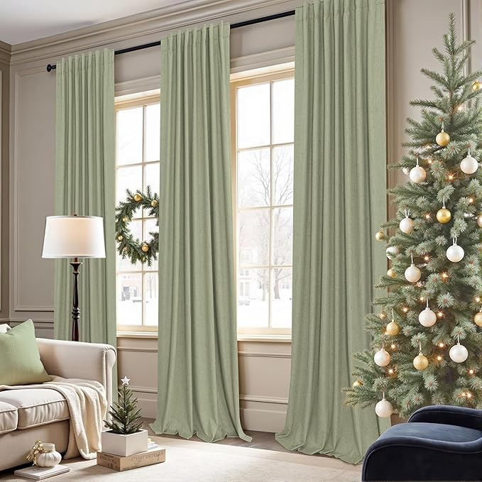 Light Sage Blackout Curtains for Bedroom Aesthetic 54 Inch Long 2 Panel Thermal Insulated Darkening Vintage Curtains for Small Window Short Length Classroom Playroom Linen Look Cottage Core Sage Green