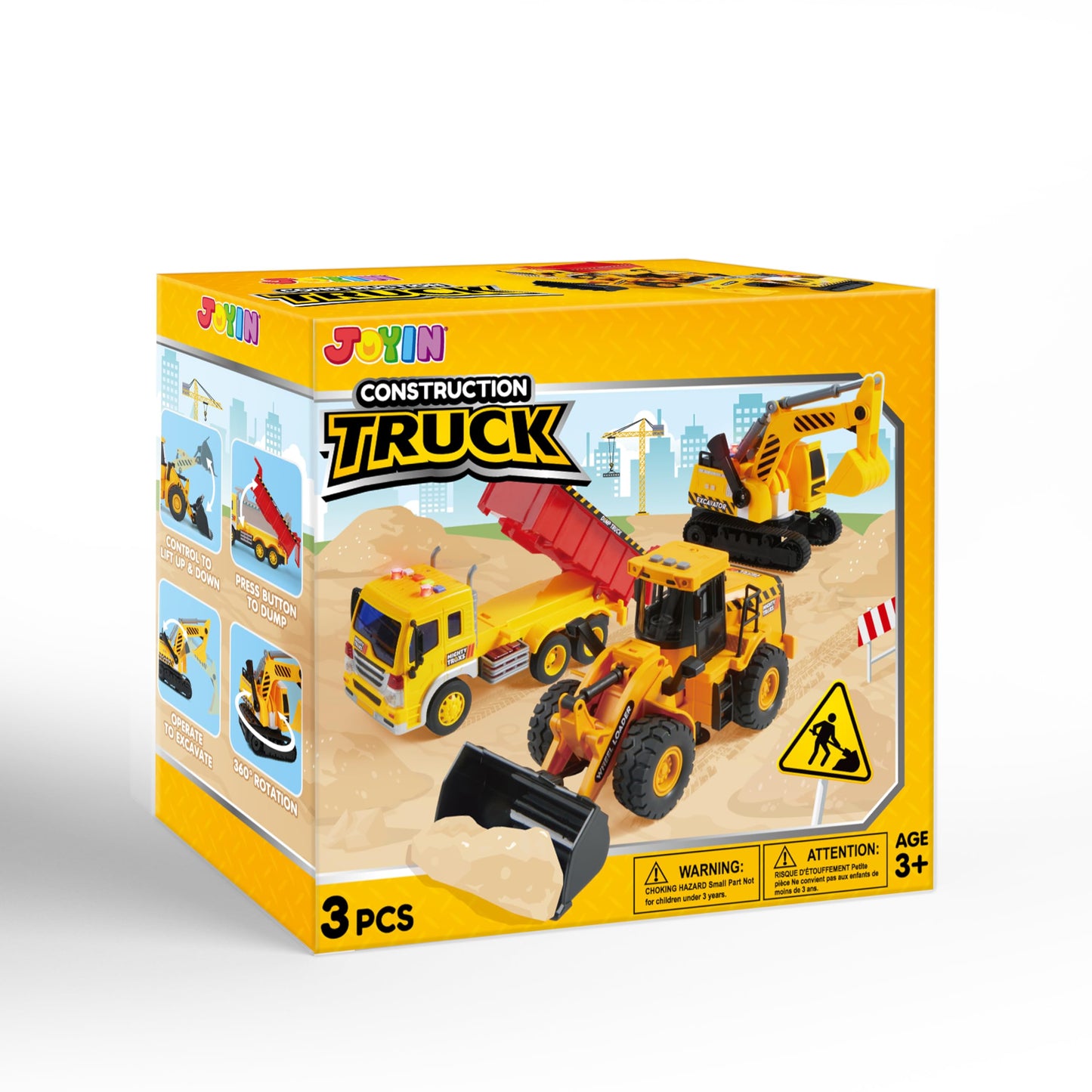 JOYIN 3 Pack Construction Toy - Excavator, Dump Truck and Loader, Moveable Claw & Lifting Back, Construction Truck Toy, Birthday Gift for Toddler Boys Kids
