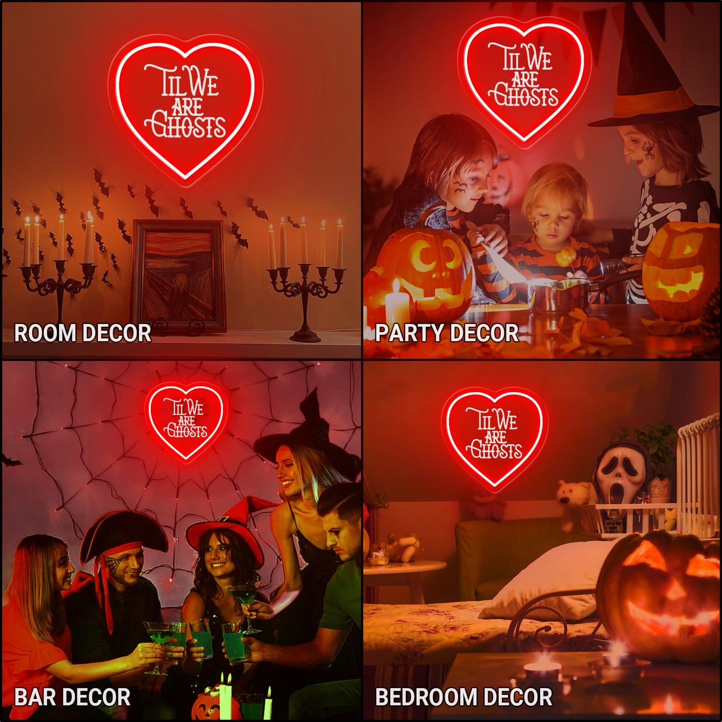 Til We Are Ghosts Neon Sign, Halloween Decoration Red Heart Shape Gothic LED Sign,Creepy Spooky Gothic Room Window Bedroom Wall Decor, for Wedding Decor, Anniversary Engagement Gift