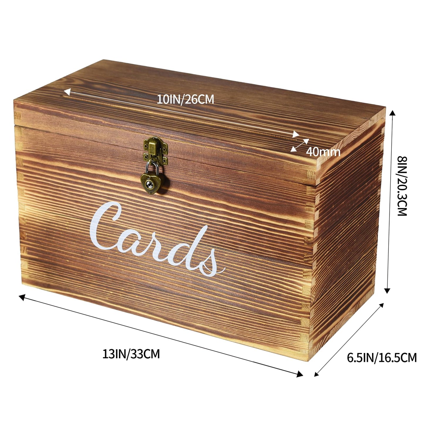 Wongblee Wooden Wedding Card Box with Heart Shape Lock, 5 Chalkboard Label, 1 Erasable Chalk Marker, Rustic Gift Card Holder Box for Birthday, Wedding, Bridal Shower, Baby Shower