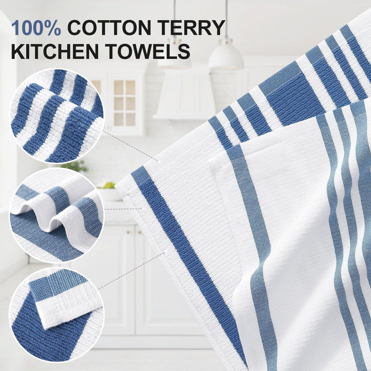 Premium Cotton Stripe Kitchen Towels 3 Pack (3 Count)