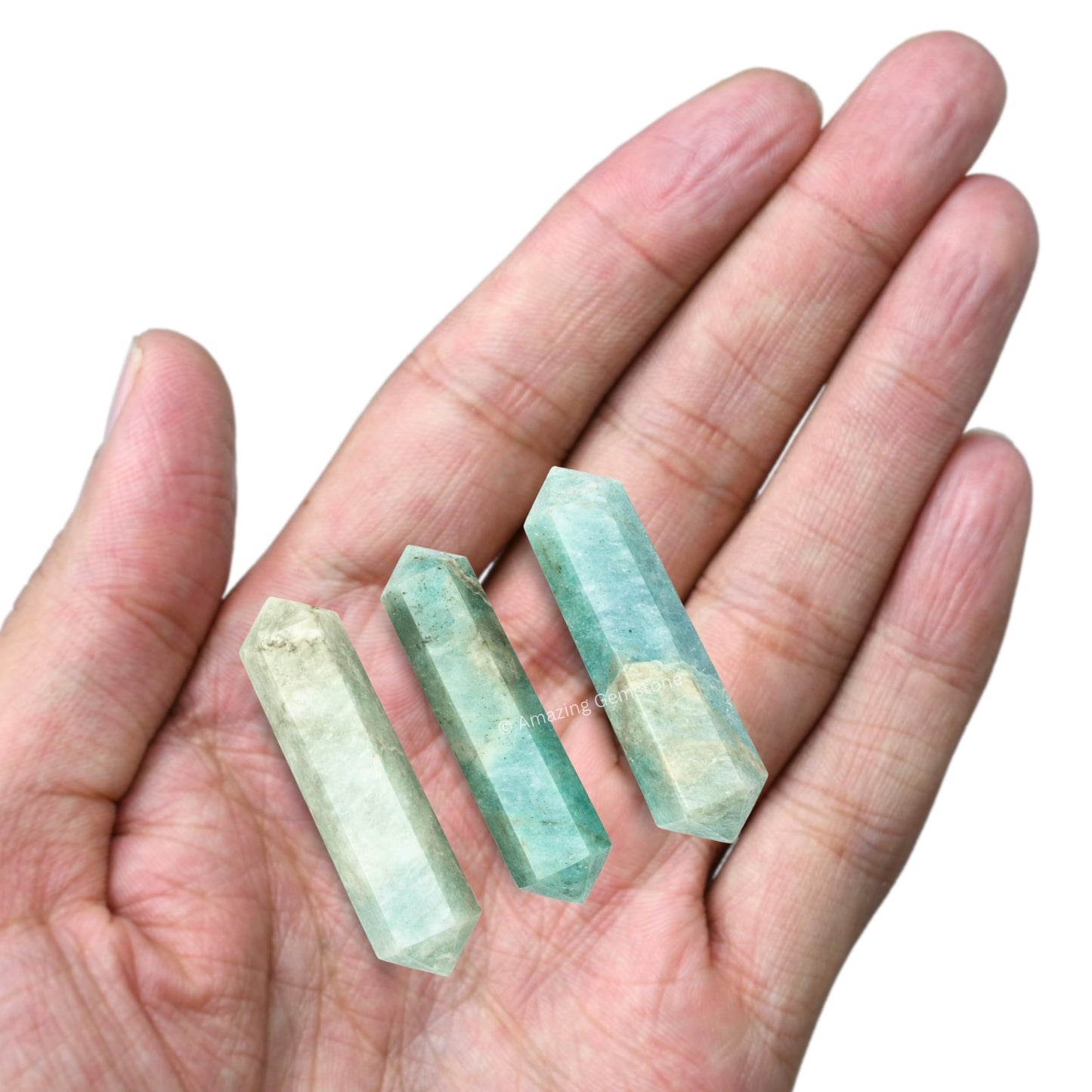 Aquamarine Crystal Points Bulk Healing Crystals and Stones - Pack of 3 Double Terminated Healing Wand Point Bulk Crystals for Crafts, Crystal Grid, DIY Work - Premium Crystals for Beginners Gifts