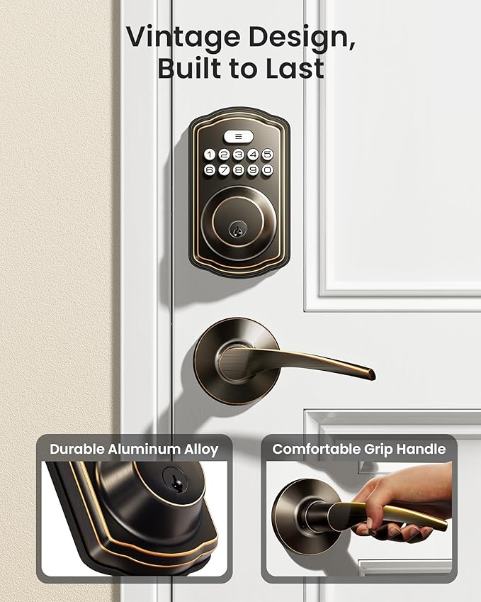 Veise Keyless Entry Door Lock with 2 Lever Handles - Electronic Keypad Deadbolt, Easy Installation Digital Smart Front Door Lock Set, Oil Rubbed Bronze