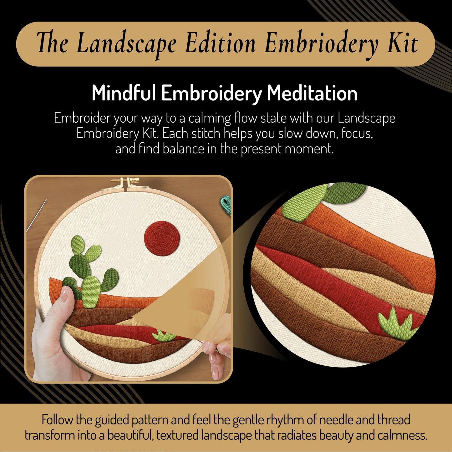 Unwynd Embroidery Kit Landscape Edition Set of 3 kit,Cross Stitch Kits for Beginners,Needlepoint Kits for Adults with Easy Floral Pattern Hand Crafts,Hoop,Needle,Mothers Day Gifts