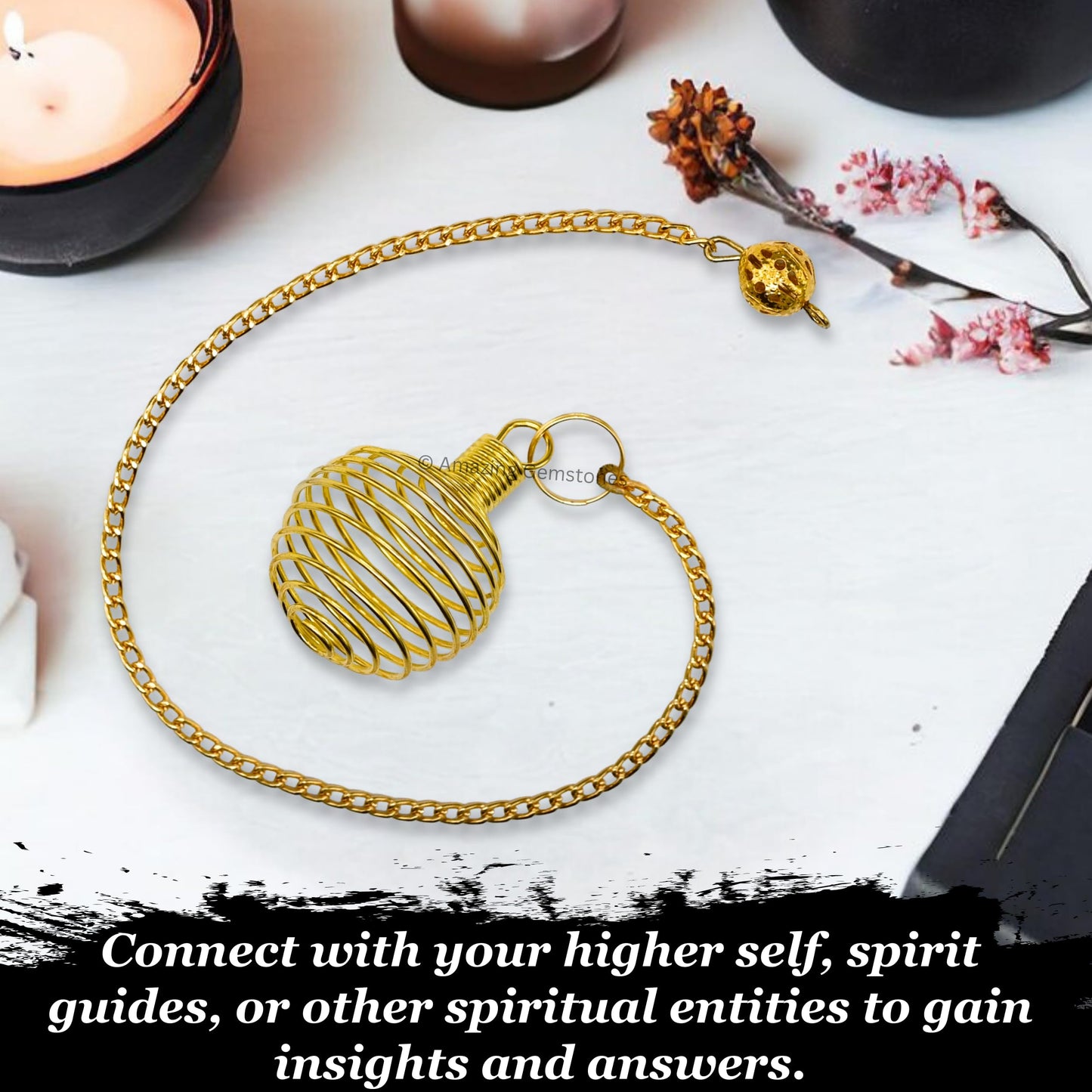 Amazing Gemstone Healing Metal Pendulums for Divination, Gold Spiral Cage Steel Copper Pendulum High Energy Pendulo de Bronce Pendulos de Mesa MP51