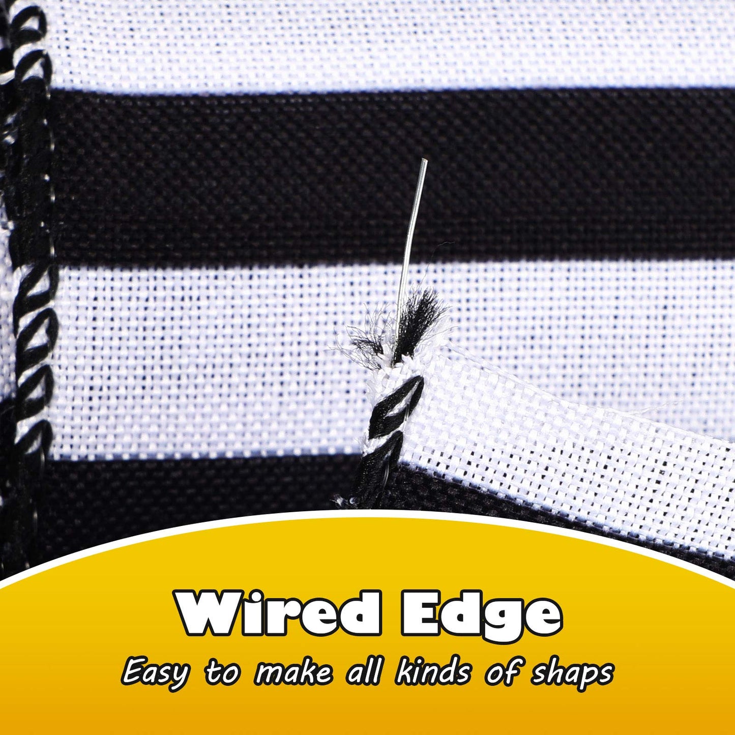 Chuangdi 2 Rolls 20 Yards 2.5 Inch Black and White Wired Ribbon Stripe Burlap Wired Ribbon for Gift Wrapping Craft Wreath Bows Fall Christmas Decor