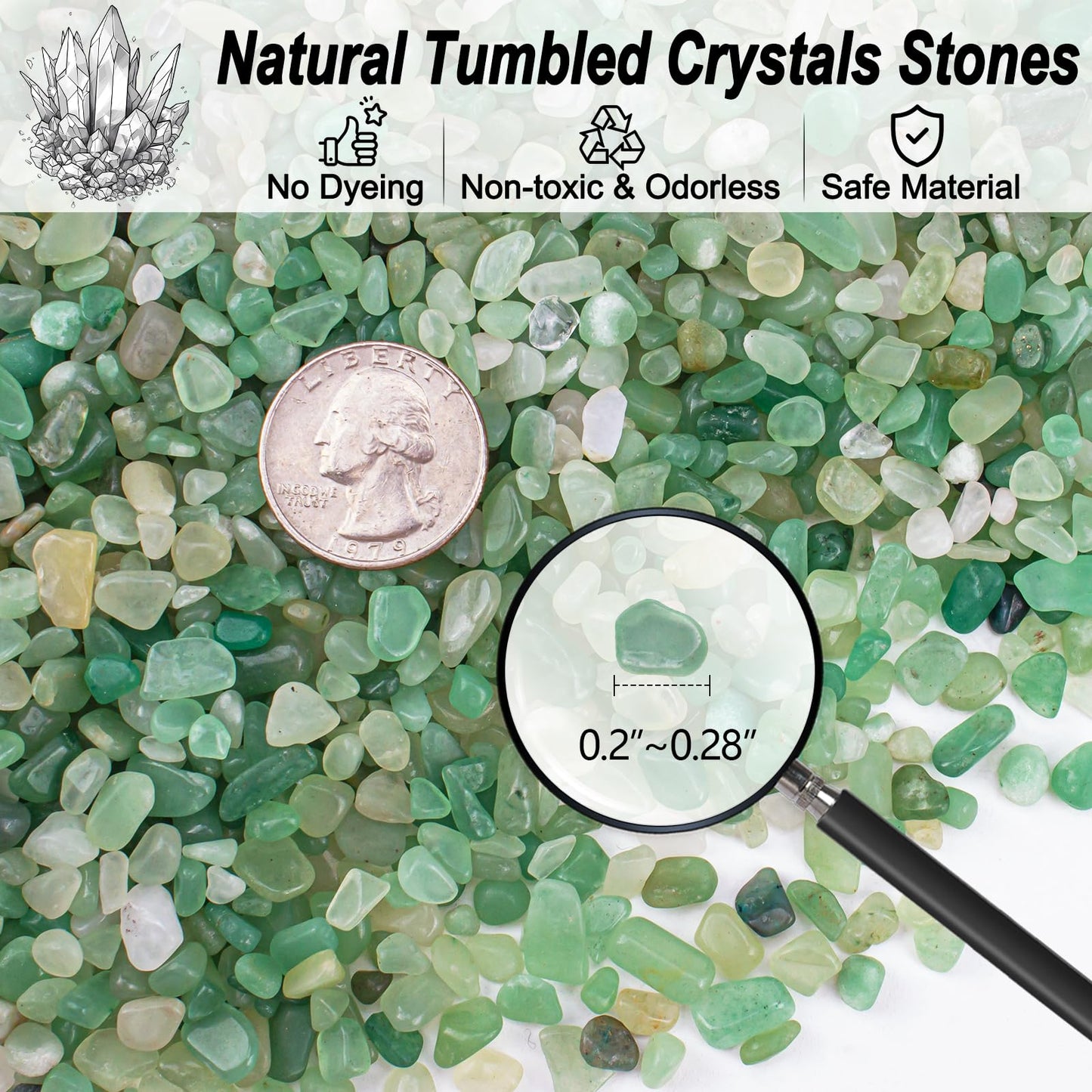 EZEELAI Crystal Chips Bulk Green Aventurine Crushed Quartz Stones Pebbles, 5-7mm Polished Tumbled Healing Crystal Chips Crushed Rocks Jade Pebbles for Aquarium, Garden and Home - 3 Lbs