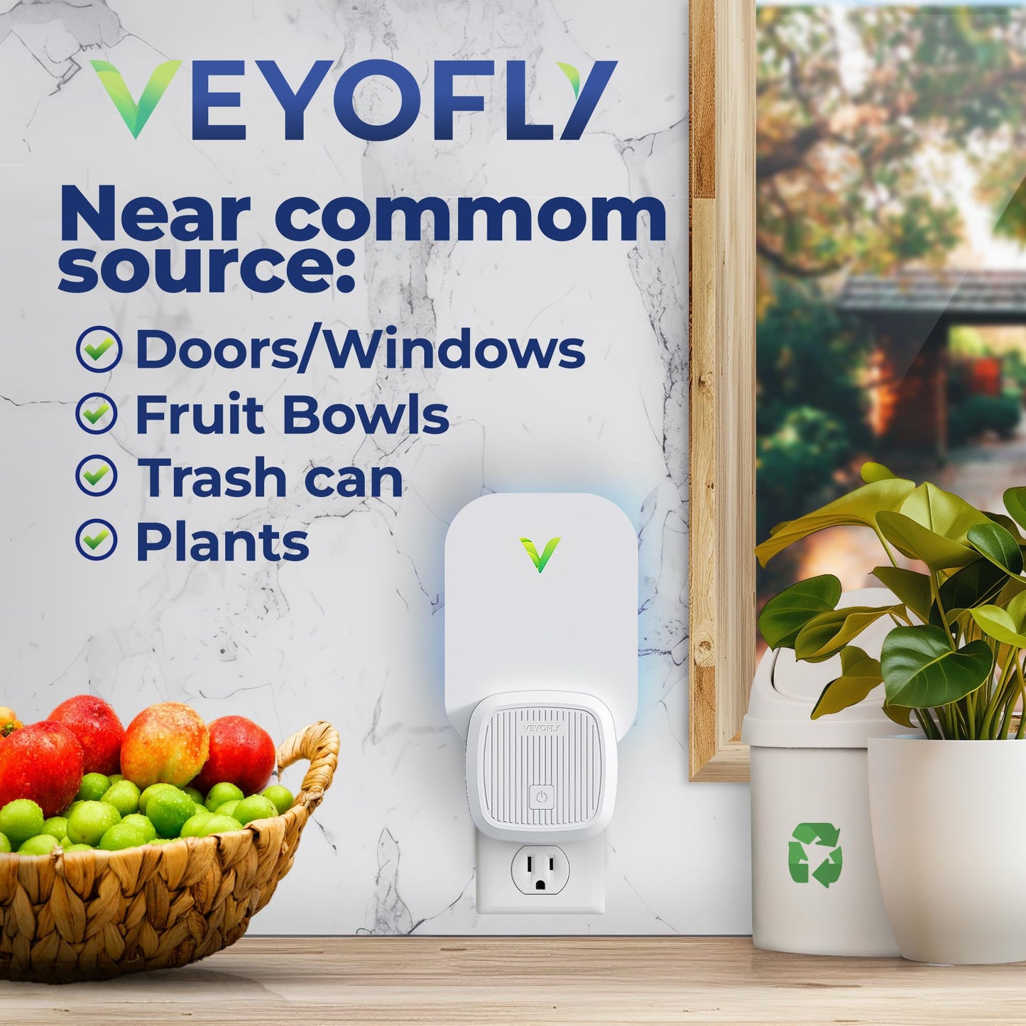 VEYOFLY Fly Catcher Indoor, Fly Trap Indoor, (1 Device + 2 Refills) Fruit Fly Traps for Indoors, Gnat Traps for House Indoor, Bug Killer, Fly Trap, Plug in Light Flying Insect Trap