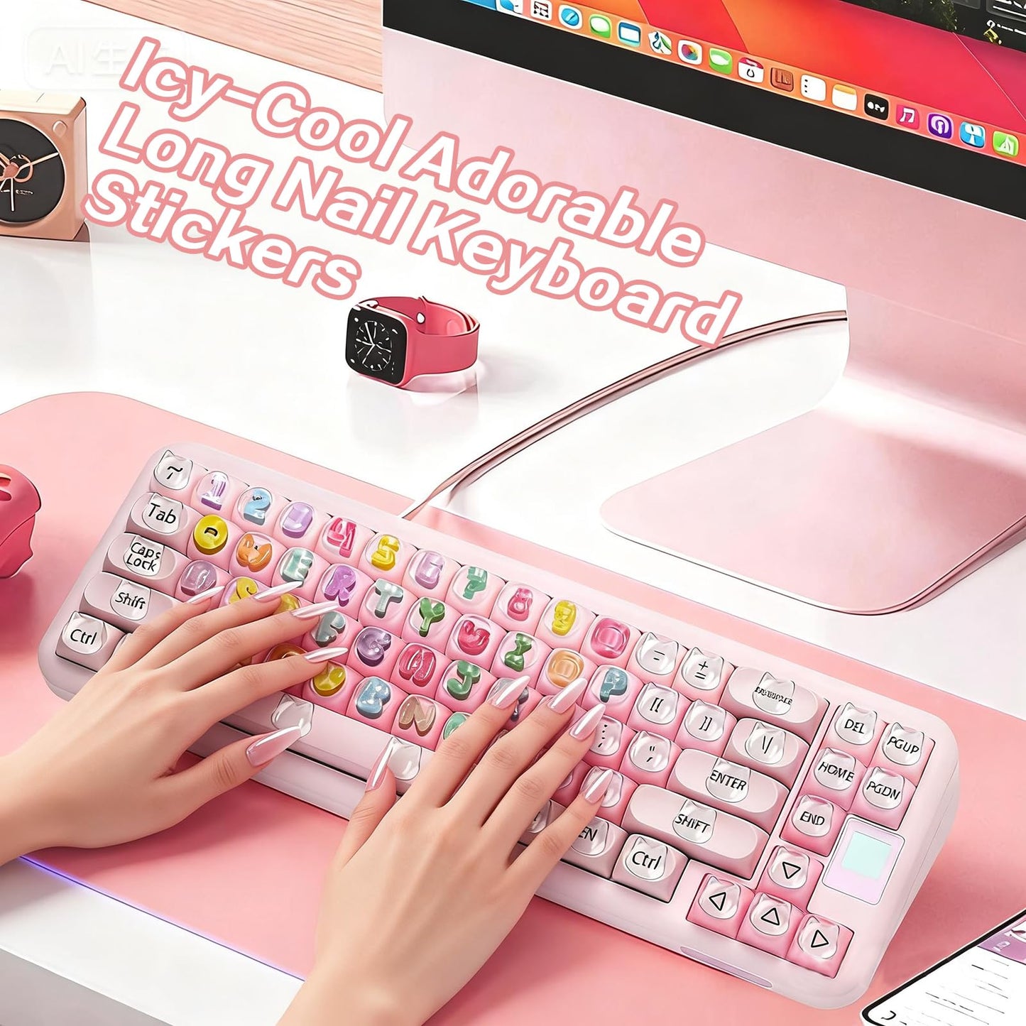 105PCS Keyboard Nail Bubbles - Macaron Ice-Transparent Buttons, Cute Bear Heads, Non-Toxic Odorless, Solve Typing Inaccuracy for Office/Daily Use + Cleaning Brush