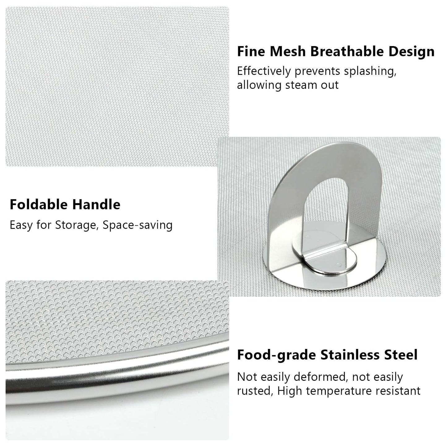3 PCS Splatter Screen for Cooking, 25/29/ 33 cm Stainless Steel Grease Splatter Guard, Ultra Fine Mesh