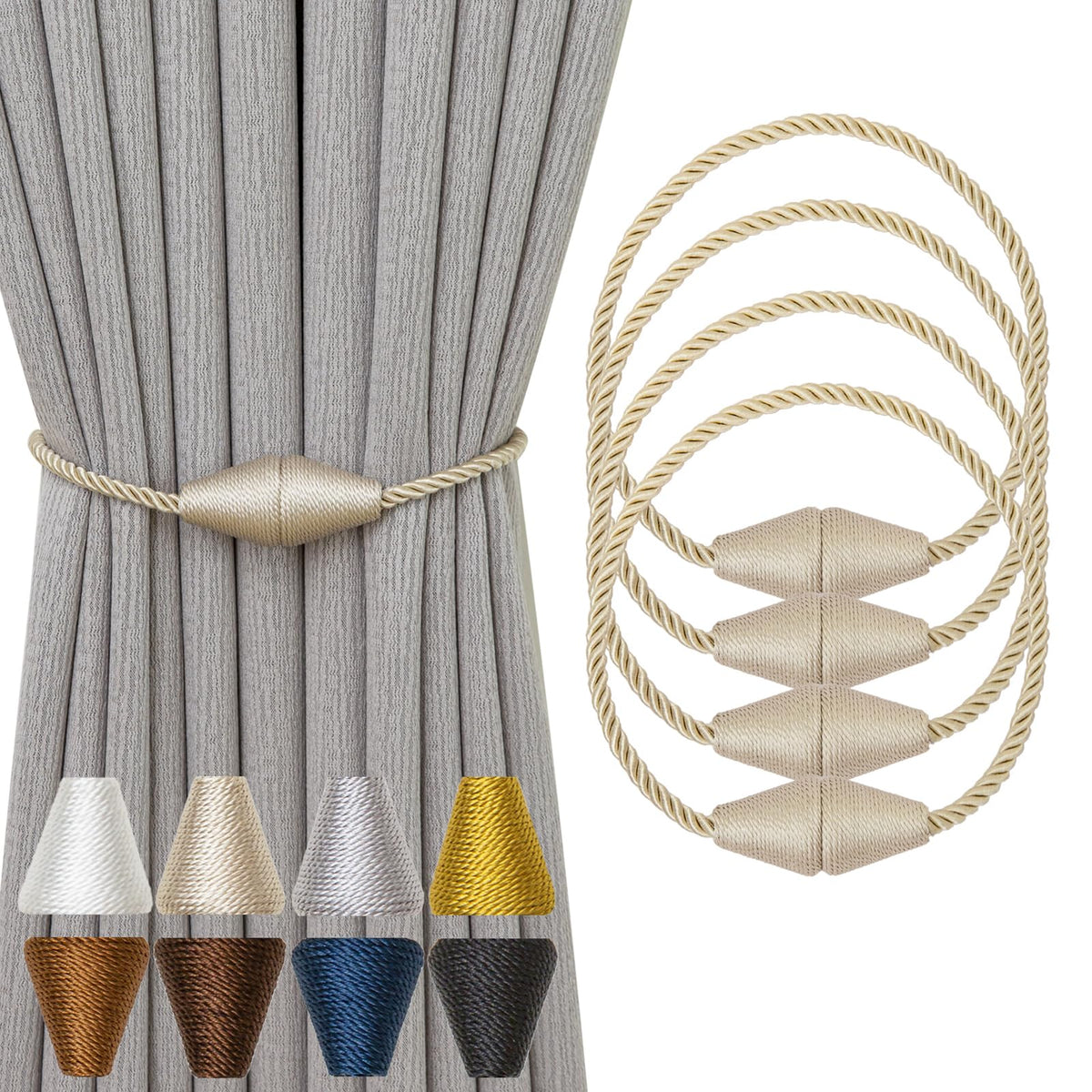 Magnetic Curtain Tiebacks 4 Pack Outdoor Rope Curtain Tie Backs Decorative Window Treatment Holdbacks for Home Decorative Curtain