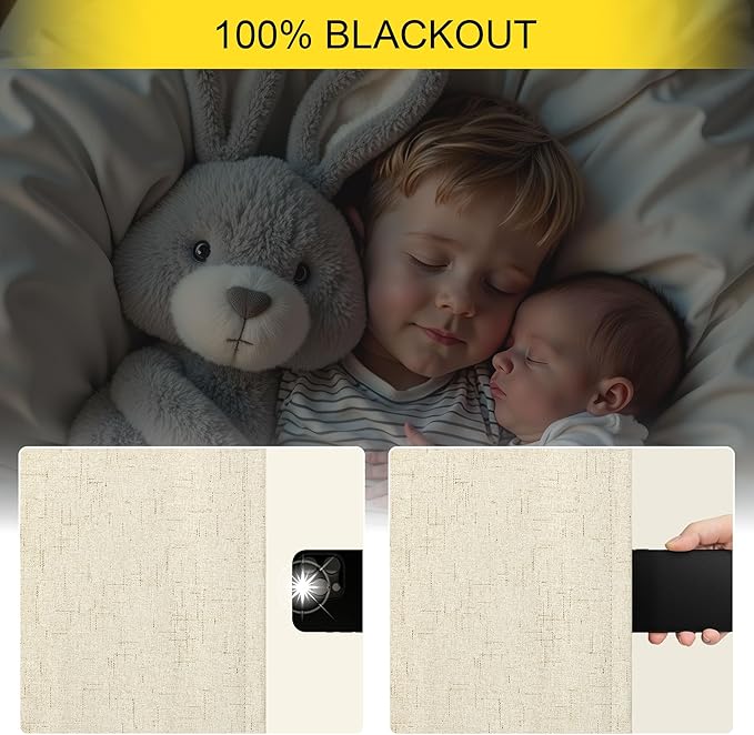 Black Out Curtains 108 Inch Long 2 Panel Set Burlap Primitive Cottage Linen Textured Total Blackout Patio Door Curtain for Living Room Darkening Soundproof Curtains for Bedroom 9ft Back Tab Tan Beige