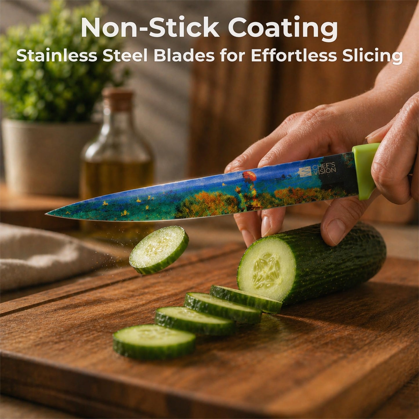 CHEF'S VISION Masterpiece Knife Set -6-Piece Stainless Steel Cutting Knives Set for Kitchen - Stunning Artistic Designs, Great Gift for Women or Men - Unique Kitchen Knife Set Gift for Art Lovers