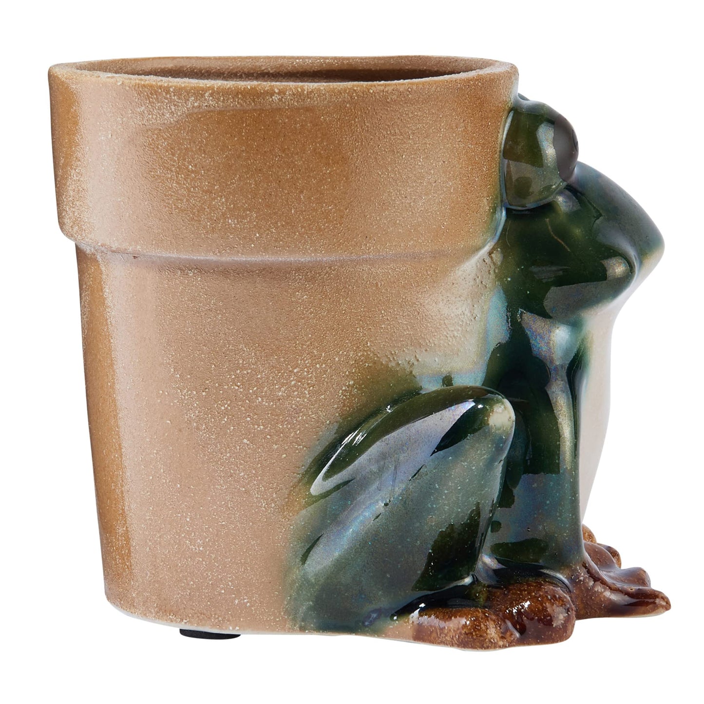 Creative Co-Op Stoneware Frog Planter, Green
