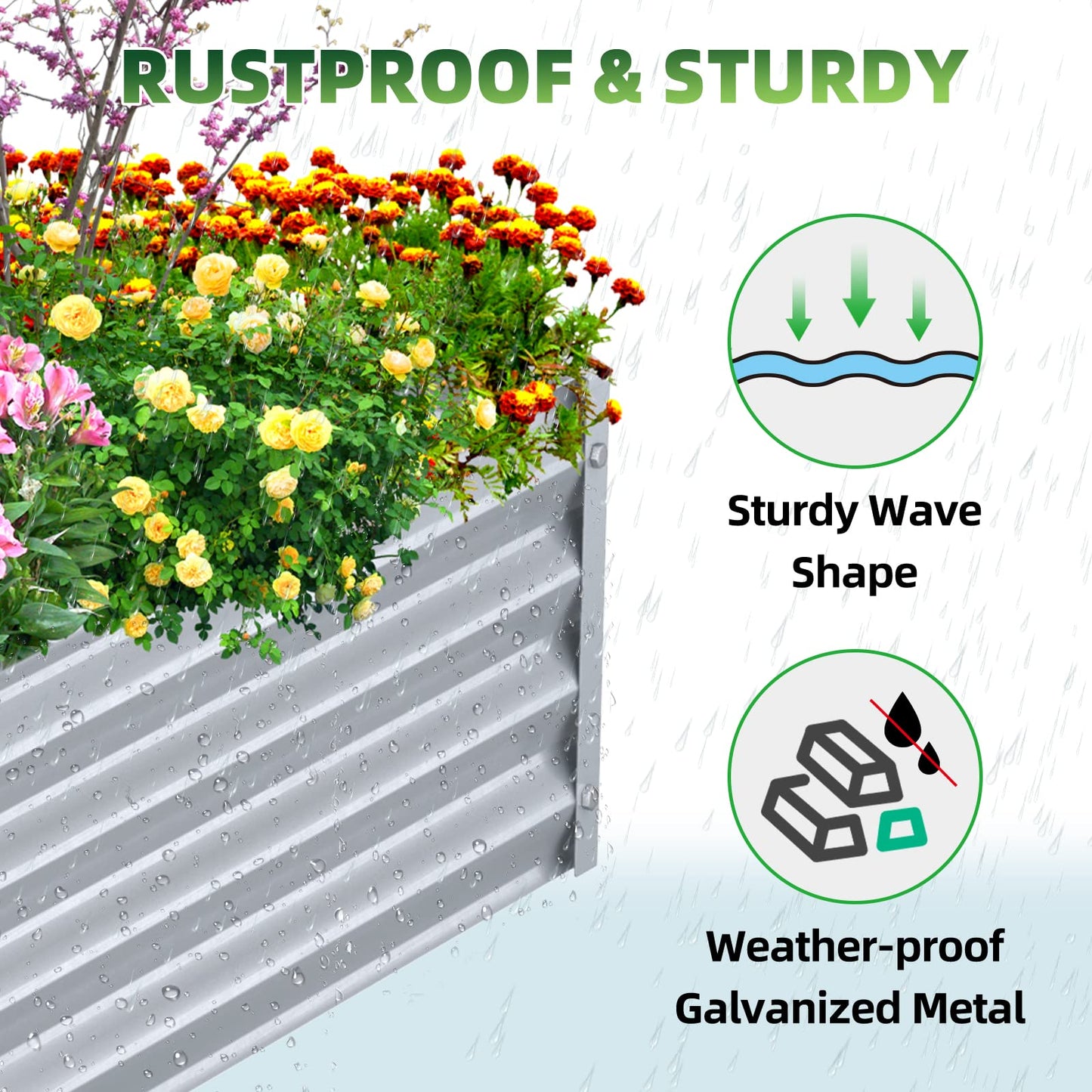 Highpro Raised Garden Bed 6x3x1ft Galvanized Metal Planter Boxes for Herbs Vegetables, Flowers and Succulents Silver