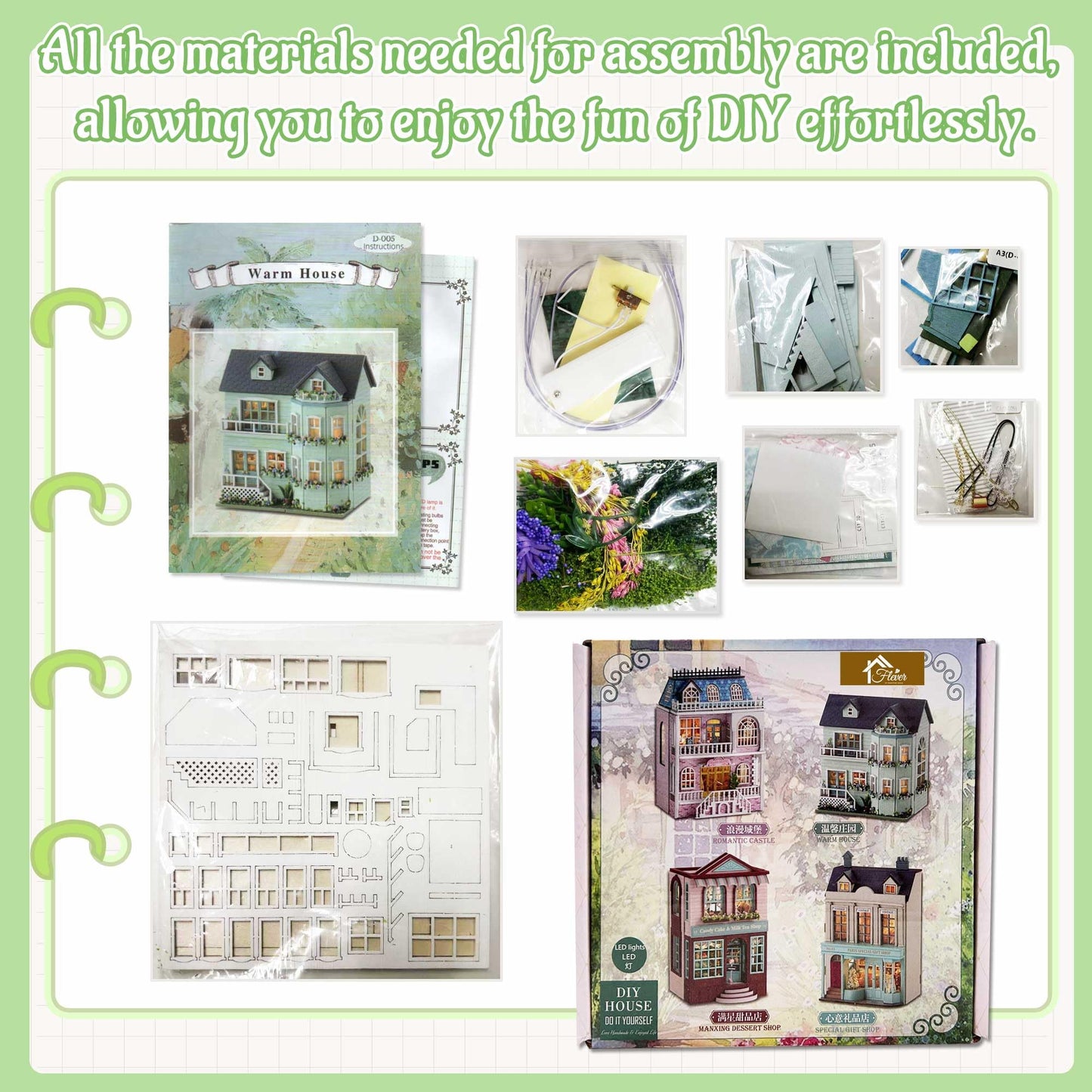 Flever Dollhouse Miniature DIY House Kit Creative Room with Furniture for Romantic Valentine's Gift (Warm House)