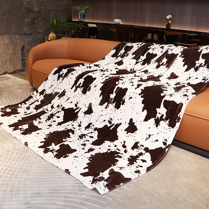 Queen Bed Blanket for Women - Lightweight Plush Extra Large Cow Print Blanket Soft Fuzzy Throw for Living Room Decor All Seasons 90"x90"