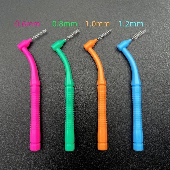 50 Pcs Interproximal Brush, Gum Interdental Brushes, L Angle Reusable Dental Cleaners Brushes,Disposable Oral Dental Hygiene Brush,Dental Toothpick Floss for Braces,Tooth Cleaning Tool (Blue)