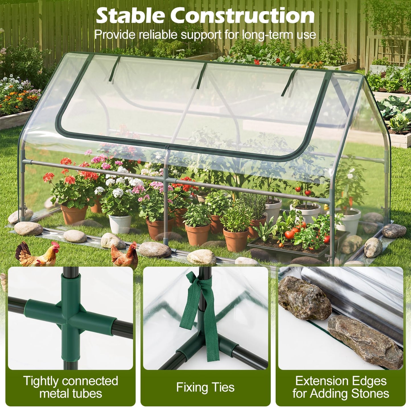 S AFSTAR Raised Garden Bed with Cover, 6FT x 3FT x 3FT Galvanized Bottomless Garden Bed with Greenhouse, Dual 2-Tier Roll-Up Windows, Easy Venting & Watering, Outdoor Metal Planter Box Kit with Cover