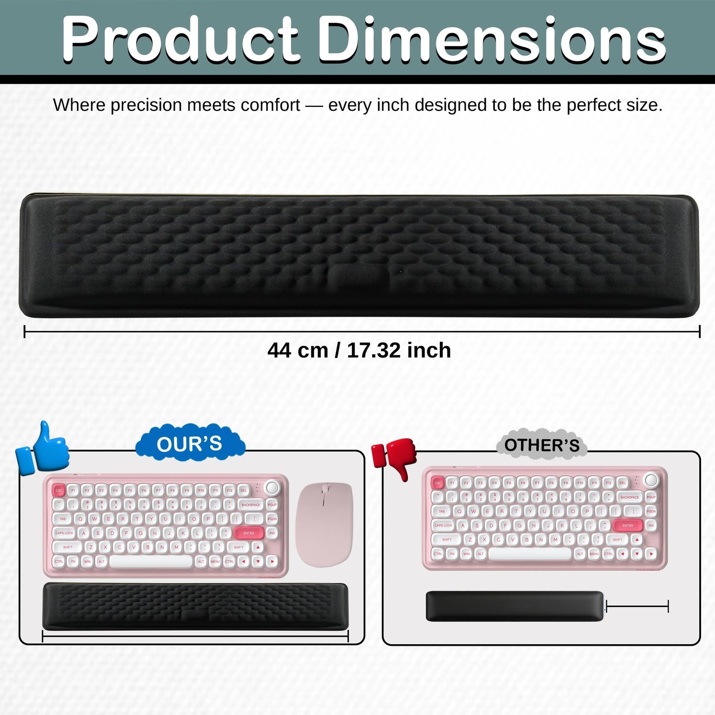 Ergonomic Memory Foam Keyboard Wrist Rest Pad, Extra-Wide Black, Soft Non-Slip Arm Cushion for Computer, Laptop & Desk | Pain Relief & Typing Comfort for Office & Gaming Use