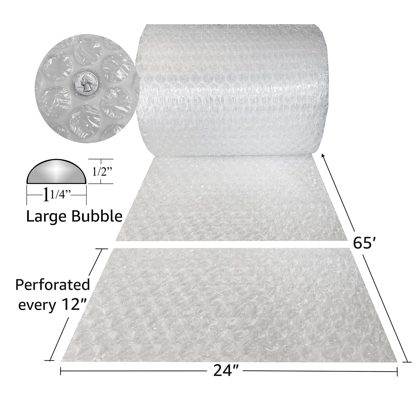 uBoxes Large Bubble 24-Inches Wide (65-Feet), Large Bubble Roll (BUBLR0240065)