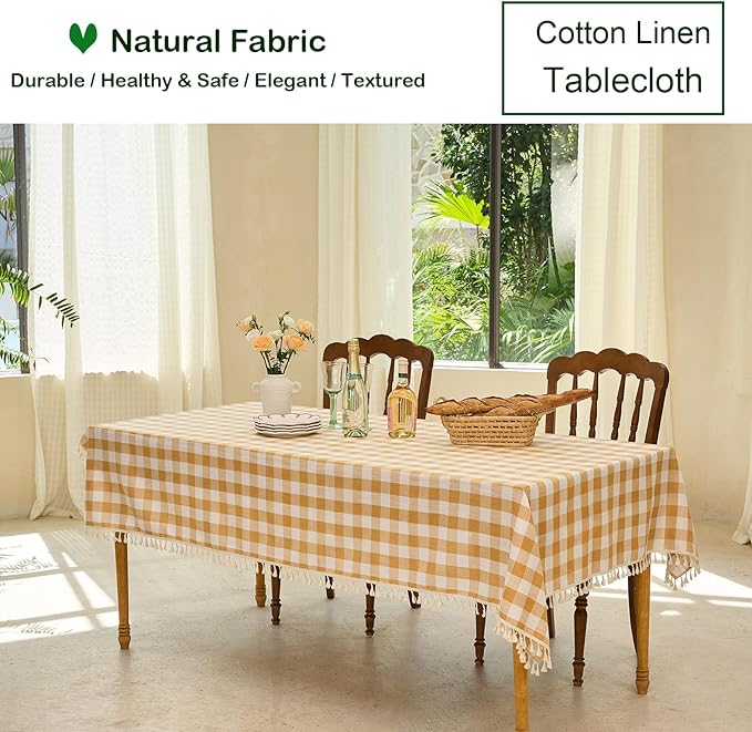 Table Cloth Square Table-Rustic Gingham Tablecloth Buffalo Plaid Tablecloths for Spring Easter Thanksgiving Picnic Kitchen Dining Room (55x55 Inch,Yellow and White)