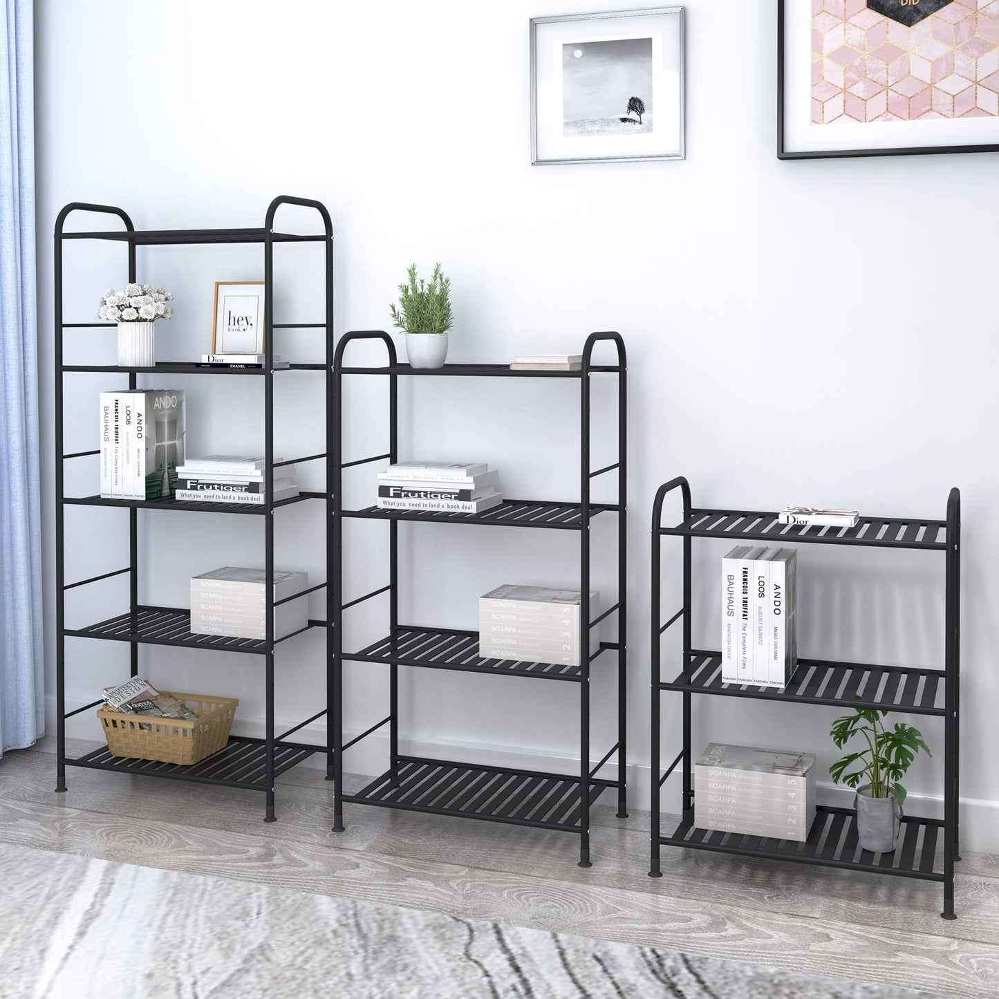 JSB 3-Tier Adjustable Shelving Unit, Heavy Duty Storage Rack Organizer Metal Corner Shelf for Kitchen Living Room Laundry Pantry Bathroom (Black, 3 Tier)…