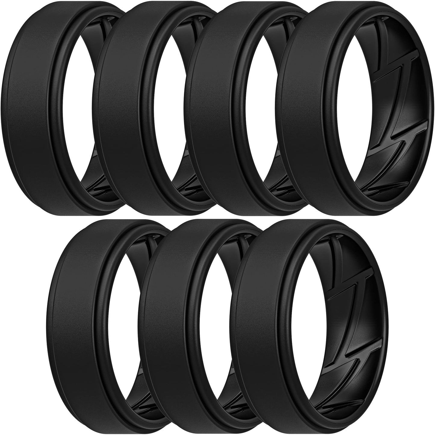 ThunderFit Silicone Wedding Rings for Men Breathable Airflow Inner Grooves, Step Edge Sleek Design Rubber Engagement Bands 8mm Wide 2mm Thick, Variety Multipack 1-7