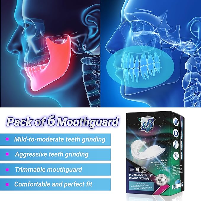 Mouthguard - 3 Different Sizes Premium Set of 6 BPA Free Moldable, Customizable, Trimmable Dental Grade Mouth Guard for Grinding Teeth Clenching Bruxism, Dental Night Guards for Teeth Grinding