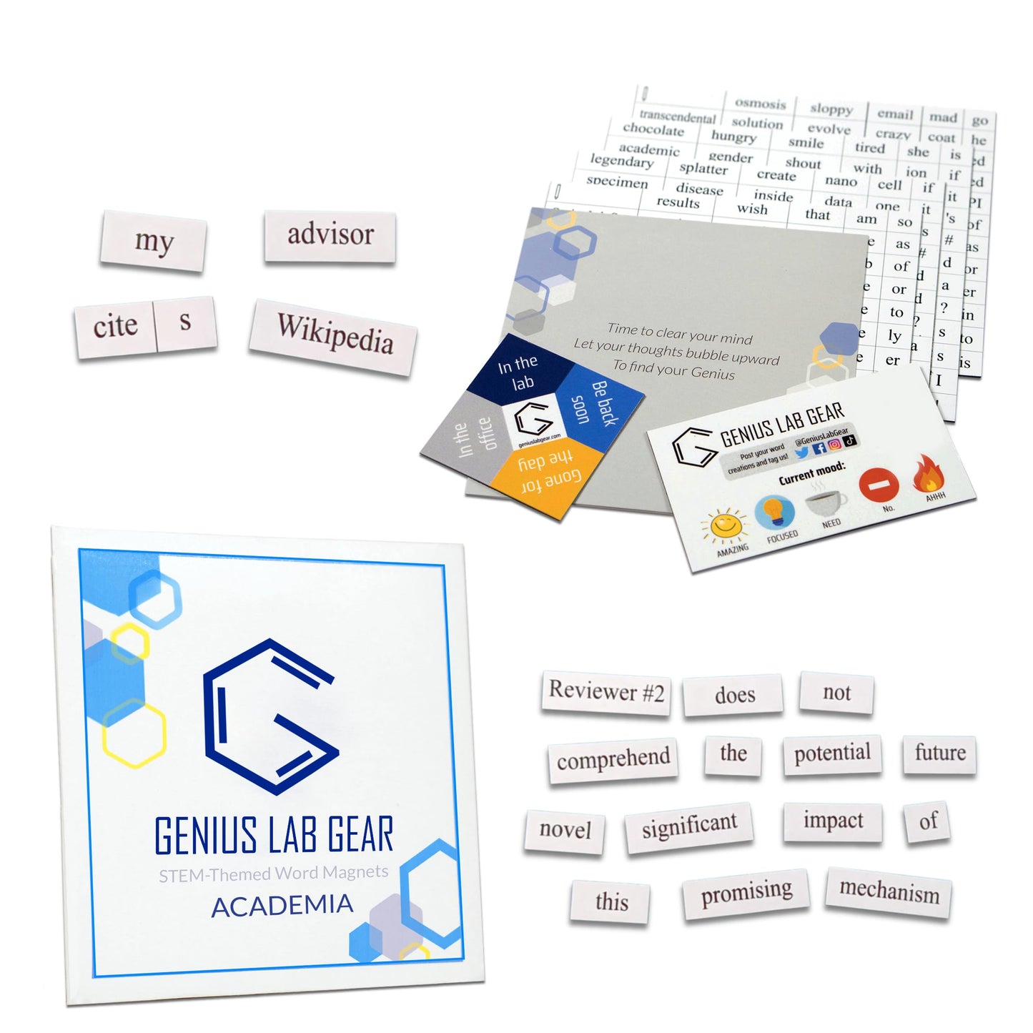 Academia Word Magnets Kit - Funny Nerdy Poetry Set for College to PhD & Post-Doctoral Research & Professors - Ideal Cool Geek Gift Office Refrigerator-Magnetic White Board - STEM Students & Adults Set