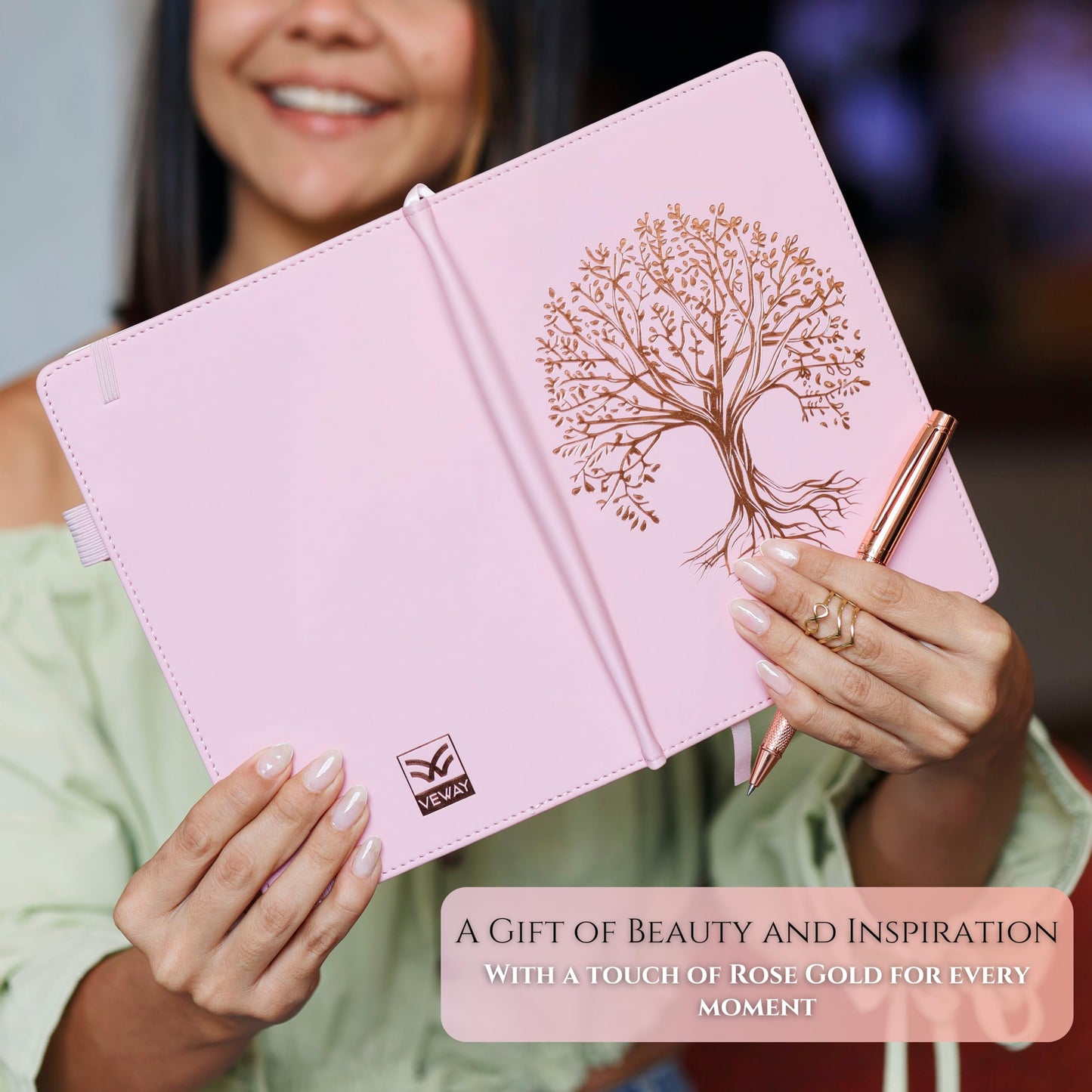 Veway Luxury Journal and Pen Set for Women - A5 Vegan Leather Notebook with Pen - 224 Lined Pages, Index & Gift-Ready Packaging (Eternal Tree of Life)