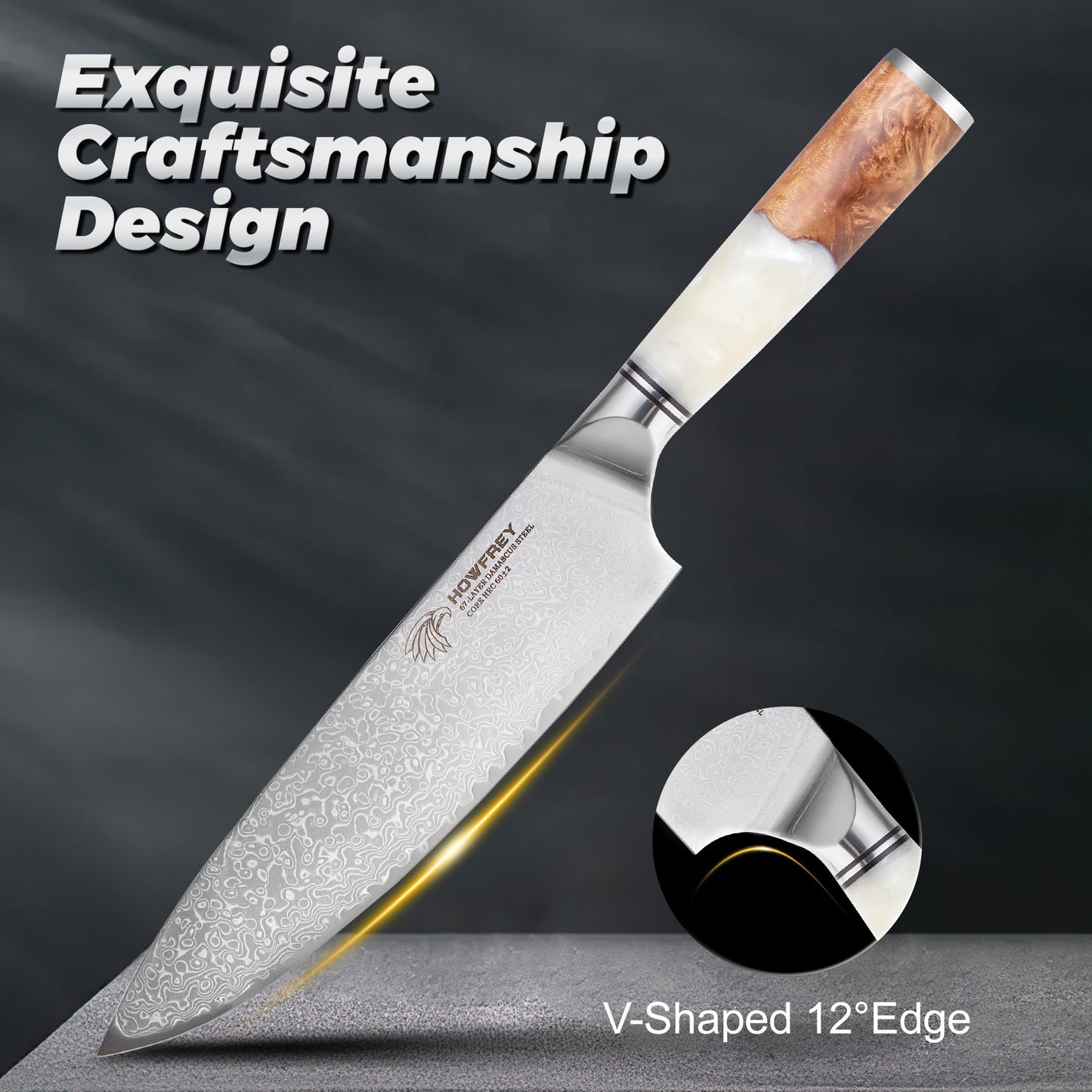 Damascus Chef Knife 8 Inch, 67-Layer Japanese Kitchen Knives Sharp VG-10 High Carbon Stainless Steel with Ergonomic Pakkawood Handles, Elegant Gift Box Packaging for Home and Kitchen
