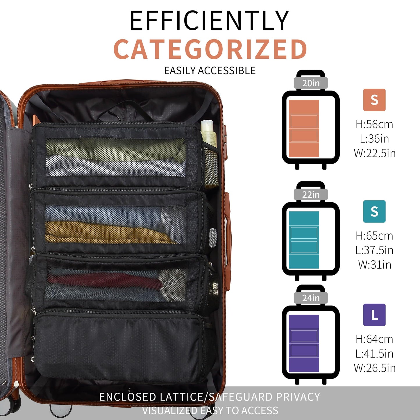 Aucovely Suitcase Organizer Travel Bags Organizer for Luggage Compression Hanging Packing Cubes for Travel Carry on Closet (Bag Only)