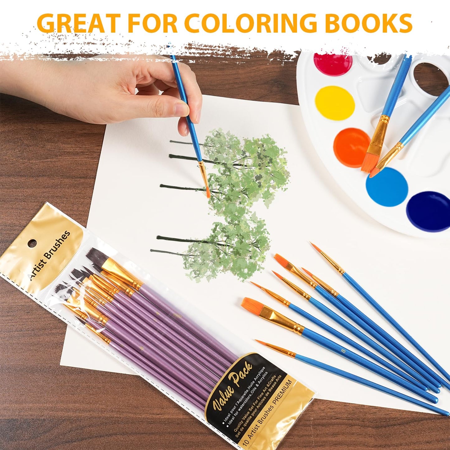 72 Pcs Painting Brush Palette Set, 60 Pcs Paint Brushes with 12 Pcs Palettes to Create Art Paint Oil Watercolor