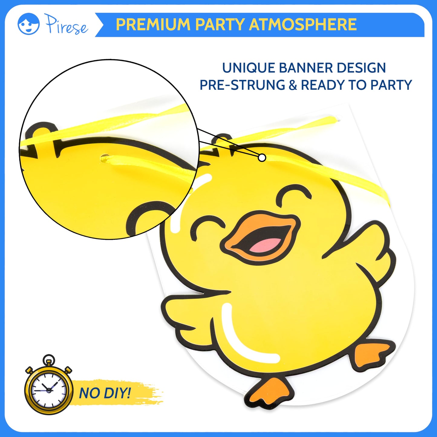 Pirese Rubber Duck Birthday Decorations Kit, Duck Birthday Banner with Balloons, Pre-Strung Duck Party Decorations for Kids, One Lucky Duck Theme