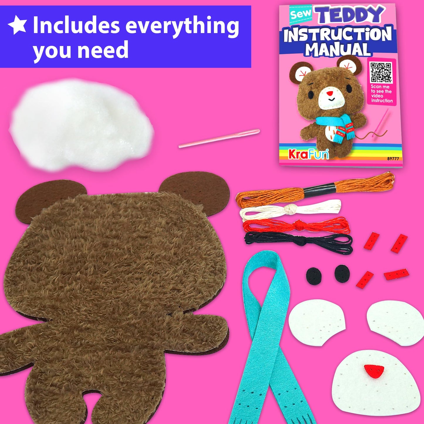 KRAFUN My First Sewing Kit for Kids Ages 6-10 Beginners | Learn to Sew Bear Stuffed Animal | Premium Thick Felt | Craft Gift for Girls & Boys
