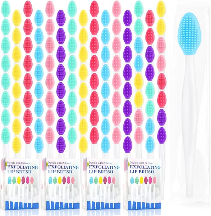 MINGOMINGO 120 Pack Lip Scrub Brush, 3-in-1 Double Sided Silicone Exfoliating Lip Brush for Dark Lips & Nose Care, 6 Colors Exfoliator & Massage & Blackhead Remover, Boxed & Individually Sealed