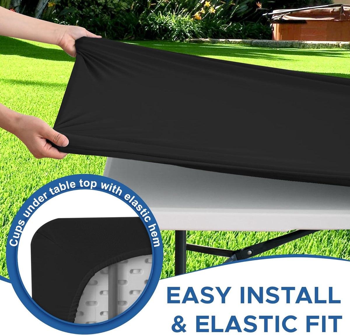 Stretch Table Cover for 4ft Rectangle Tables-10 Pack Black Spandex Table Cloths with Elastic-Stretchy Folding Outdoor Picnic Tablecloth for Camping Dining Room Patio Kitchen Banquet Party