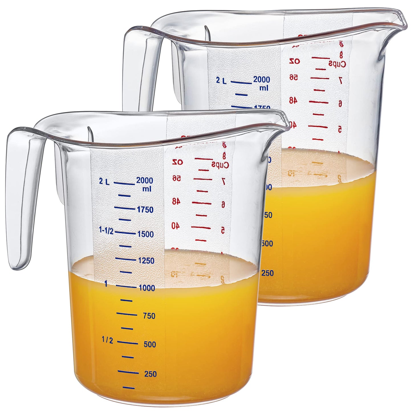 Amazing Abby - Melissa - 64-Ounce Plastic Measuring Pitcher (2-Pack), 8-Cup (2-Quart) Food-Grade Measuring Jug, Unbreakable, Stackable, Dishwasher-Safe, Great for Oil, Vinegar, Flour, and More
