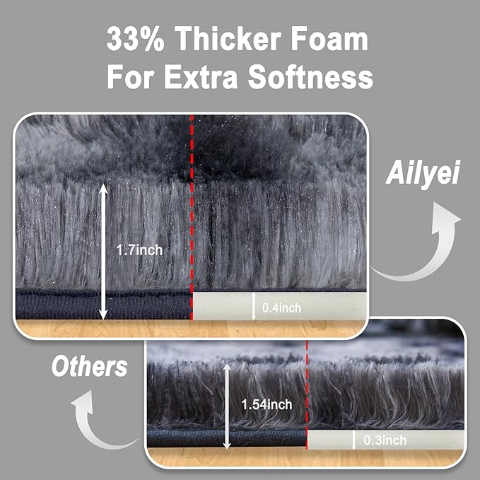 Ultra Soft Runner Rugs for Bedroom Hallways with Upgraded Non-Slip Rubber Backing & Thick Memory Sponge, 2x3 Feet Fluffy Shag Throw Area Rug for Bedside Dorm Tie-dye Dark Grey