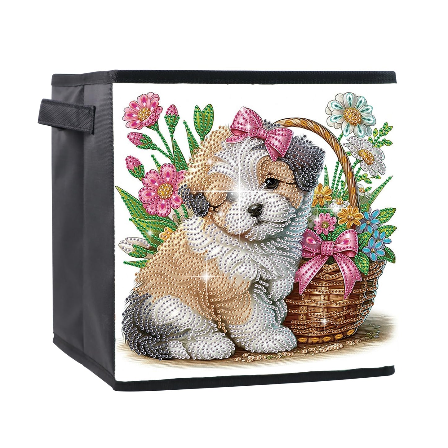 JZHYOAN Dog Diamond Art Large Storage Basket with Baseplate, Foldable Dispenser Cubes, DIY Special Pattern Large Storage Cubes, Living Room Bedroom Home Office Organization Box