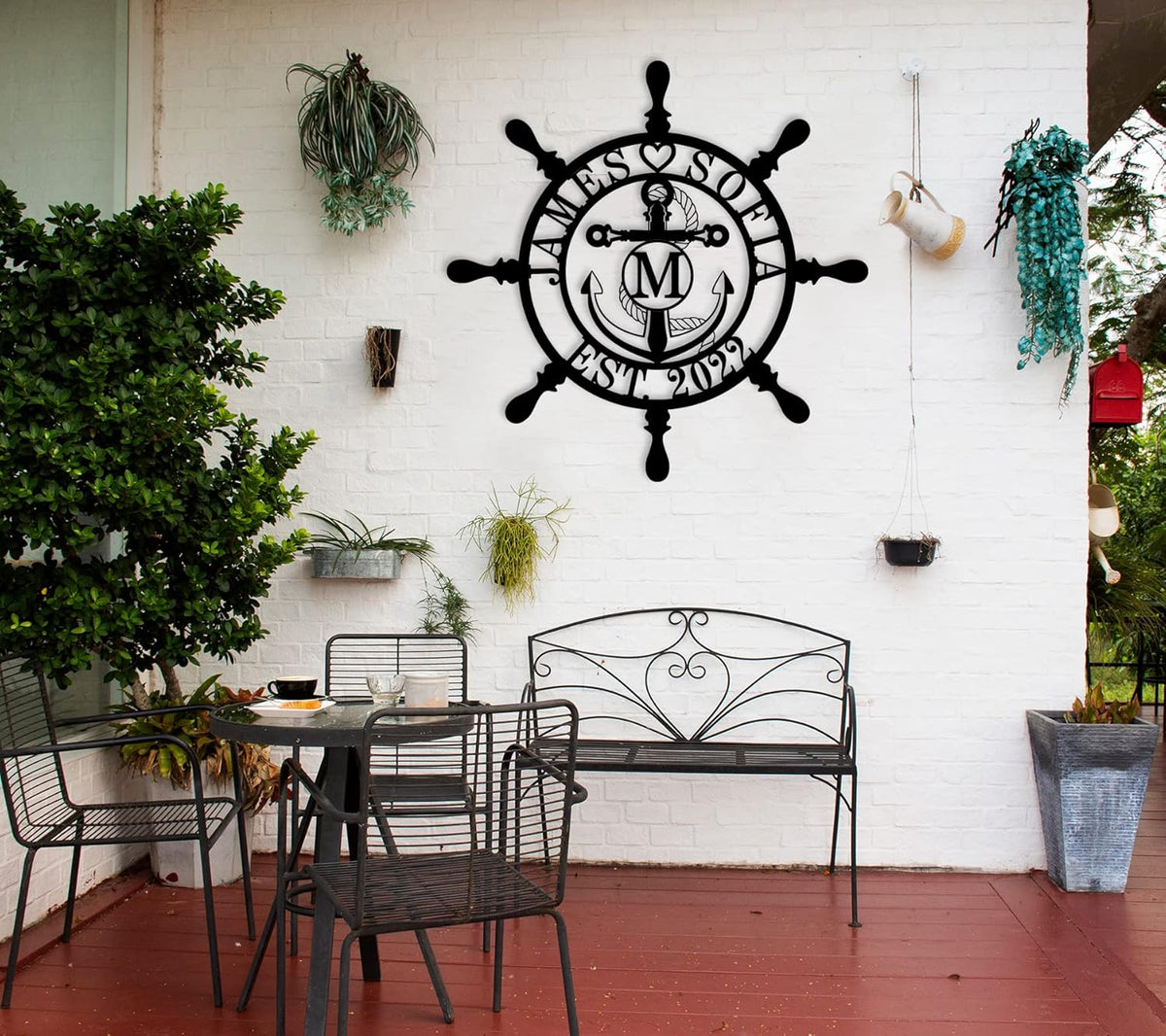 Personalized Ship Wheel Metal Sign, Customized Nautical Wall Decor, Anchor Compass Metal Sign, Family Name Sign, Monogram Wall Decor, Last Name Signs for Home, Housewarming Gift