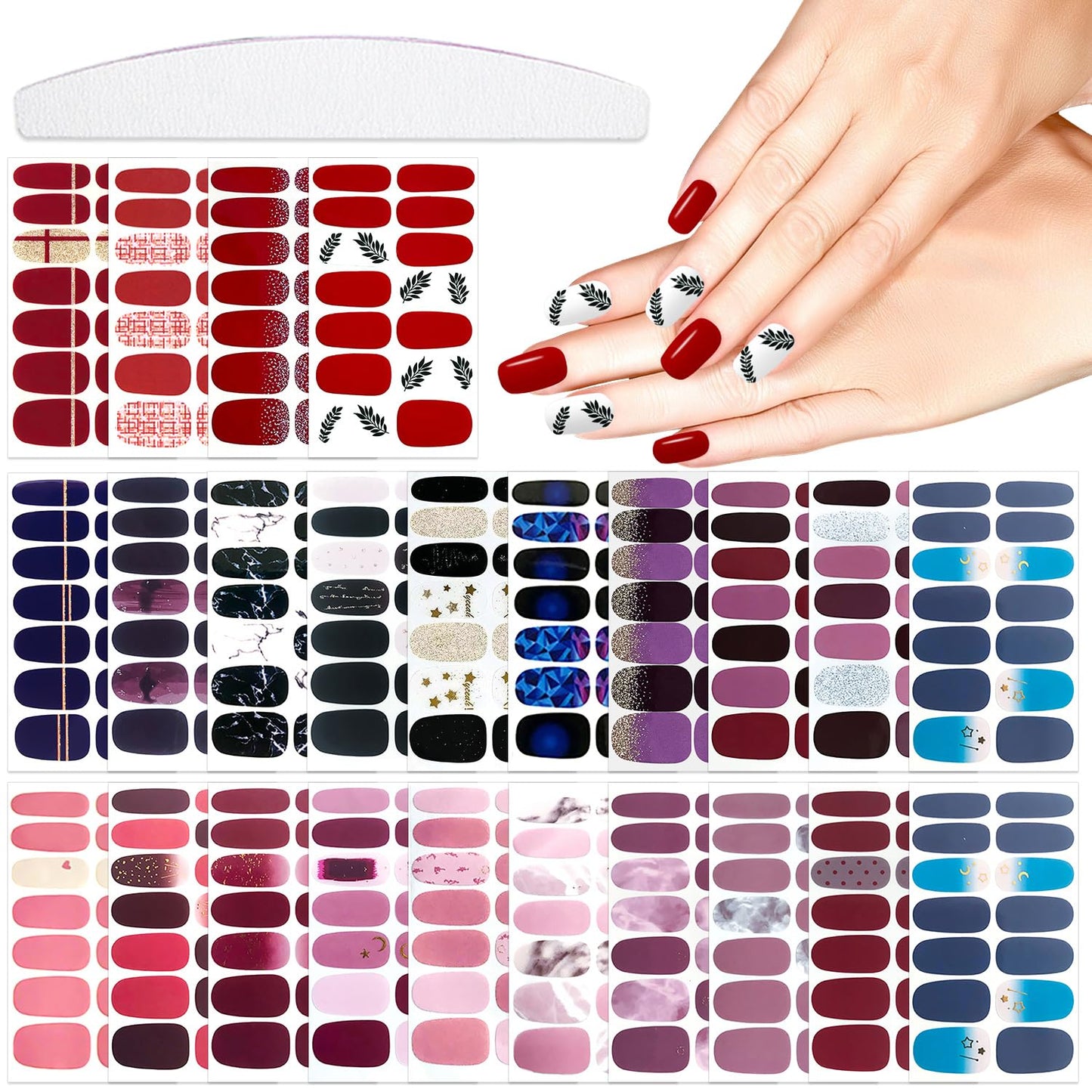 YECIRALA 24 Sheets 336 Pcs Multiple Designs Nail Polish Strips for Women Girls Nails - Gradient and Solid Nail Polish Stickers Full Nail Wraps Stick On Nails Self Adhesive Gel Nail Strips Stickers